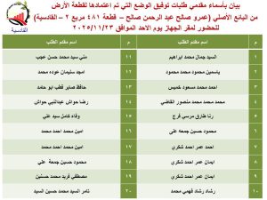 جهاز العبور الجديدة يعلن أسماء المواطنين الذين تم توفيق أوضاعهم بمنطقة القادسية..تعرف على الأسماء 19 جهاز العبور الجديدة يعلن أسماء المواطنين الذين تم توفيق أوضاعهم بمنطقة القادسية