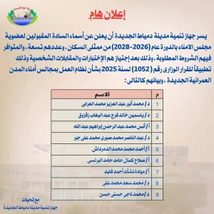 عضوية جهاز دمياط الجديدة 